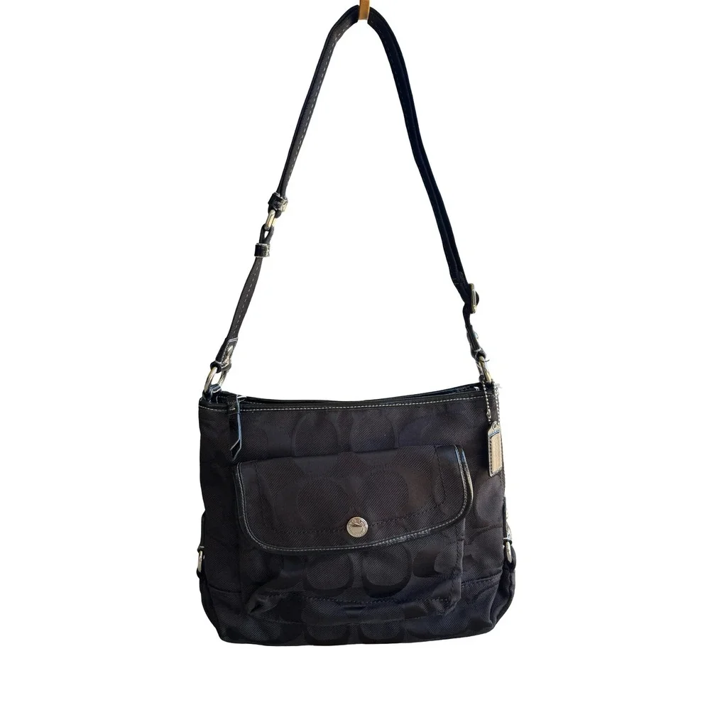 Coach Black Signature Jacquard Crossbody Shoulder Bag Pink Lining F16550